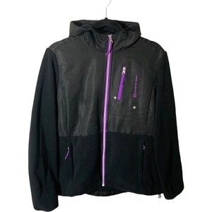 Free Country Soft Shell Fleece Hooded Jacket Womens Large Black/Purple Pockets